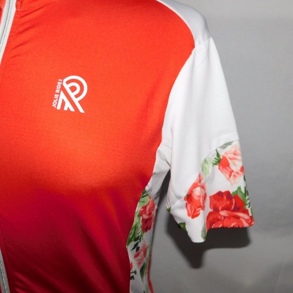 Jolie Ride Womens L White Red Roses Full Zip Short sleeve Cycling Jersey - Picture 4 of 10